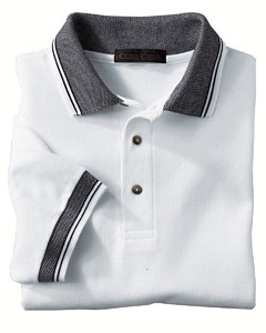 Cool Knit Jacquard Sport Shirt - 7 oz., 100% combed ringspun cotton. Cool Knit fabric, breathable to maximize comfort. Jacquard birdseye collar and cuffs. Three woodtone button placket. Sideseamed. Hemmed bottom with side vents.