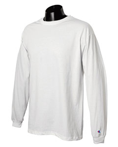 Long-Sleeve Tagless T-Shirt - 5.2 oz., 100% open-end cotton. Coverseamed neck with shoulder-to-shoulder taping. 1x1 ribbed cuffs and collar. Double-needle stitched hem. "C" logo above left cuff. Tagless. Light Steel is 90% cotton, 10% polyester.