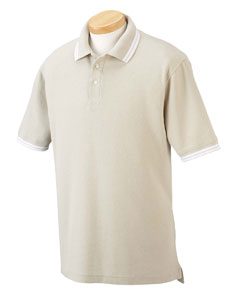 Men's Tipped Performance Plus Pique Polo - 100% combed ringspun cotton. Performance Plus durability gives you no-pill, no-shrink, no-fade, no-curl collar, no-wrinkle performance. Two rows of contrast tipping on collar and cuffs. Relaxed fit. Striped neck tape. Side vents.