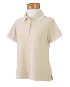 Women's Tipped Performance Plus Pique Polo - 100% combed ringspun cotton. Performance Plus durability gives you no-pill, no-shrink, no-fade, no-curl collar, no-wrinkle performance. Two rows of contrast tipping on collar and cuffs. Tipping is slightly smaller for a proportional look. Gently shaped for a woman's body. Narrower, more feminine placket.