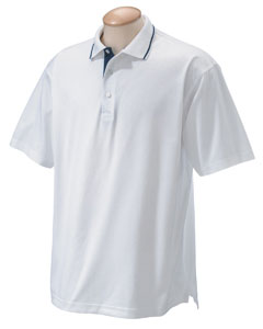 Men's Performance Plus Mercerized Polo - Two-ply 50 singles mercerized cotton jersey with gentle stretch knit into the fabric. No-fade, no-pill, no-curl collar performance. Bartacked side vents. Tipped collar. Contrast under placket and inside neck binding. Straight-hemmed sleeves.