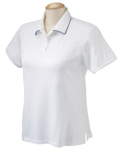 Women's Performance Plus Mercerized Polo - Two-ply 50 singles mercerized cotton jersey with gentle stretch knit into the fabric. No-fade, no-pill, no-curl collar performance. Bartacked side vents. Tipped collar. Designed for figure flattery with gentle shaping and a narrower placket.