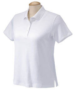 Women's Pima Cotton Polo - 100% Peruvian Pima cotton. Smooth interlock of 40 singles yarn. Dyed-to-match buttons, striped neck tape and bartacked side vents. Narrower placket. Gently shaped for a feminine fit.