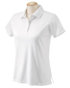 Women's Performance Plus Jersey Polo - 20 singles, 100% combed cotton jersey. No-pill, no-fade, no-shrink, no-curl collar performance. Dyed-to-match three-button placket. Signature striped neck tape. Flat-knit collar and cuffs. Self-fabric binding at the cuffs add to the finished look.