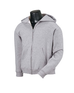 Youth 9 oz., 50/50 Full-Zip Hoodie - 9 oz., 50/50 cotton/poly. 1x1 rib with spandex at waist and cuffs. Two-ply hood. Front pouch pocket with bartacks. Full-zip front with aluminum zipper. "C" logo on left sleeve. No drawstring. Light Steel is 50% cotton, 40% polyester, 10% black polyester.