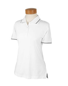 Women's Pima Pique Short-Sleeve Tipped Polo - 100% Peruvian Pima cotton. Three-button placket set-in with Dura-Pearl buttons. 1x1 flat-knit rib tipped collar and tipped cuffs. Feminine fit.