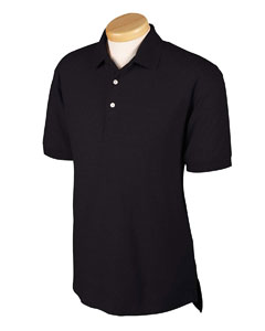 Men's Recycled Pima Melange Pique Polo - 55/45 recycled cotton/recycled poly. Taped neck. Three-button set-in placket with Dura-Pearl buttons. 1x1 flat-knit rib collar and cuffs. Trapezoid sweat catch. Double-needle bottom hem. Side vents. Split tail. Red Melange and Navy Melange are 60% recycled cotton, 40% recycled polyester; Bio White Melange is 50% recycled cotton, 50% recycled polyester.