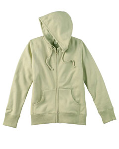 Women's Organic/Recycled Full-Zip Hoodie - 9 oz., 80/20 certified organic cotton/recycled poly. 2x1 cotton/spandex rib. Woven tape. Clean finish neck seam. Drawstring. Double-needle coverstitch seams. YKK brass zipper.