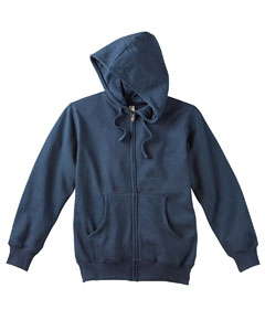 Men's Organic/Recycled Full-Zip Hoodie - 9 oz., 80/20 certified organic cotton/recycled poly. 2x1 cotton/spandex rib. Woven tape. Clean finish neck seam. Drawstring. Double-needle coverstitch seams. YKK brass zipper. Hood is lined with organic cotton jersey.