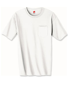 6 oz. Tagless T-Shirt with Pocket - 6 oz., 100% preshrunk cotton. Tagless for ultimate neck comfort. Double-needle stitching throughout. Seamless rib at neck. Shoulder-to-shoulder tape. Five-point left-chest pocket. Ash is 99% cotton, 1% polyester; Light Steel is 90% cotton, 10% polyester.