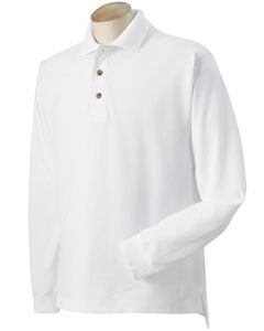 Men's 100% Heavy Pique Long-Sleeve Sport Shirt - 100% ringspun Egyptian cotton. Fashion knit collar. Welt cuffs. Side vents. 7.25 oz. Three woodtone button placket. 2 1/2" extended tail. Athletic Heather is 90% cotton, 10% polyester.