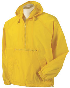 Pullover Hooded Nylon Pouch Jacket - 100% nylon. Pullover folds into front-zip pouch pocket with belt loops. Front half-zipper. Elastic cuffs. Drawcord hood and waist with cordlocks. Slash side pockets. Raglan sleeves.