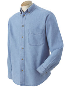 Men's Classic Denim Shirt - 7 oz., 100% cotton denim. Double-needle tailoring. Button-down collar. Seven woodtone buttons. Left-chest pocket. Long-sleeves. Two-button sleeve plackets.