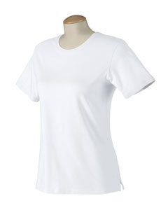 Women's Stretch Jersey T-Shirt - 6.5 oz., 97/3 cotton/Lycra spandex jersey. Jewel neck. Softly shaped for a feminine fit. Self-fabric neck tape. Side vents. Stretch tape in shoulders for added strength.