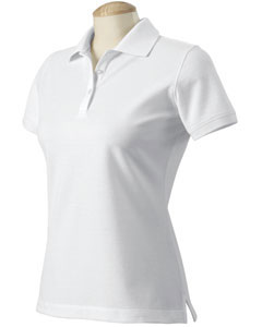 Women's Five-Star Performance Pique Polo - 100% cotton. Flat-knit collar and cuffs. Finer yarns used to create soft smooth fabric surface with performance properties that reduce wrinkles, fading and pilling along with the no-curl collar. Three-button clean-finished placket. White pearlized buttons. Split side vents. Special signature embroidery stitch along the inside neck. Fabric shrinkage is addressed before our garments are made to ensure that the fabrics maintain fit and shape with every wash. Softly curved for the female figure.