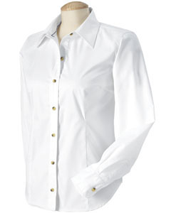 Women's Five-Star Performance Twill - 60/40 cotton/poly twill. Thicker European horn-style buttons. Special signature embroidery stitch along the inside collar stand. Spare buttons. Long-sleeves. Two-button adjustable cuffs. Spread collar. Front and back princess seams help to create a slimming, softly curved silhouette.