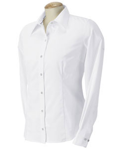 Women's Five-Star Performance Long-Sleeve Oxford - 60/40 cotton/poly oxford. Two-button adjustable cuffs. Spare buttons. Eight-button reversed front placket. White pearlized buttons. Spread collar. Front and back princess seams.