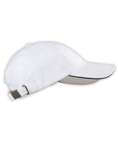 6-Panel Low-Profile Brushed Twill Sandwich Cap - 100% brushed cotton twill. 6-panel. Unstructured. Low-profile. Precurved two-tone sandwich bill. Sewn eyelets. Six-row stitching on bill. Self-fabric closure with brass buckle and tuck-in grommet.