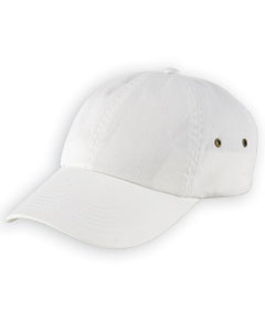 6-Panel Low-Profile Washed Twill Cap - 100% washed cotton twill. 6-panel. Unstructured. Low-profile. Precurved bill. Garment washed. Side brass eyelets. Six-row stitching on bill. Self-fabric closure with brass buckle and tuck-in grommet.
