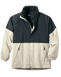 Copley Three-In-One Systems Parka - Outer jacket is 100% nylon oxford cloth and inner jacket is 100% polyester rip-stop that zips out, giving you total seasonal versatility. OUTER JACKET: Contrast chest and back yoke. Polyester lined. Inside right Velcro pocket. Full-zip front with zipper pulls. Concealed front-zip pockets. Velcro front storm flap with snap bottom. Drawstring bottom with dual barrel stoppers. InconspicuZip for easy embroidery access. Hideaway contrast nylon hood. Striped neck tape on inside neck and locker loop. Elastic cuffs. INNER JACKET: Full-zip front. Open-bottom. Elastic cuffs. Poly fleece lining.