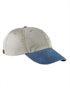 6-Panel Two-Tone Washed Pigment-Dyed Cap - 100% cotton twill. 6-panel. Unstructured. Low-profile. Garment washed. Tuckaway leather back strap with antiqued brass buckle and grommet. Cool-Crown mesh lining. Four-rows of stitching on sweatband.
