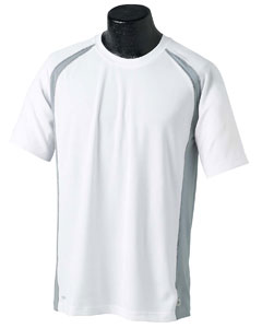 Men's Short-Sleeve Colorblock T-Shirt - 4.3 oz., 100% polyester birdseye knit jacquard. Contrast inset at raglan sleeve seams for mobility and coverstitching along armhole seams. Performance fabric features wicking properties which draw moisture away, keeping you cool and comfortable. Added anti-microbial treatment fights odor-causing bacteria, keeping garment smelling fresh.