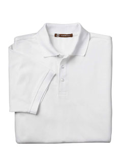 Men's Easy Blend Polo - 5 oz., 65/35 poly/cotton. Three-button placket. Flat-knit collar and cuffs. Hemmed bottom with side vents. Special blend of polyester with cotton gives the polo a soft, silky hand and helps reduce shrinkage. Set-in sleeves. Sideseamed. Short-sleeves. White is 5.6 oz.