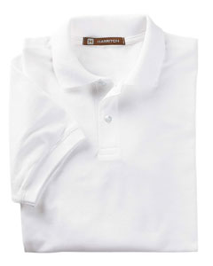 Youth Easy Blend Polo - 5 oz., 65/35 poly/cotton. Three-button placket. Flat-knit collar and cuffs. Hemmed bottom with side vents. Special blend of polyester with cotton gives the polo a soft, silky hand and helps reduce shrinkage. Set-in sleeves. Sideseamed. Short-sleeves. White is 5.6 oz.