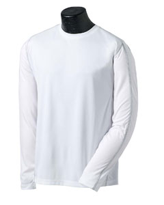 Men's Long-Sleeve Edge T-Shirt - 4.1 oz., 100% polyester knit interlock. Contrast coverstitch at arm and side panels. Performance fabric features wicking properties which draw moisture away, keeping you cool and comfortable. Added anti-microbial treatment prevents the increase of odor-causing bacteria and keeps garment fresh smelling.