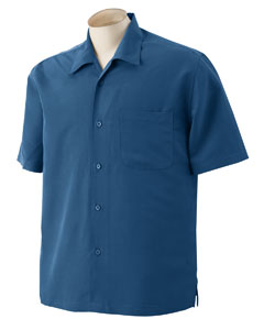 Men's Barbados Textured Camp Shirt - 70/30 rayon/poly. Special shadowbox weave. Full-button front. Sand washed for softness. Coconut shell buttons. Left-chest pocket. Side vents. Replacement buttons.