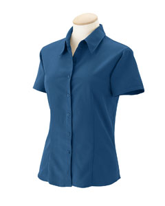 Women's Barbados Textured Camp Shirt - 70/30 rayon/poly. Special shadowbox weave. Full-button front. Sand washed for softness. Coconut shell buttons. Front and back contour darts. Point collar.