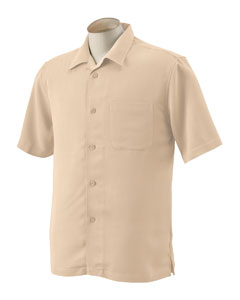 Men's Bahama Cord Camp Shirt - 66/34 rayon/poly bedford cord. Full-button front with dyed-to-match buttons. Replacement buttons. Self-fabric collar. Contrast embroidery detail on side. Left-chest pocket.