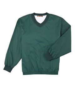 Athletic V-Neck Pullover Jacket - 100% nylon shell, 100% polyester sleeve lining. Crossover knit V-neck collar and knit cuffs. Sideseam pockets. Cotton flannel body lining. Water-resistant. Set-in sleeves. Smooth front.