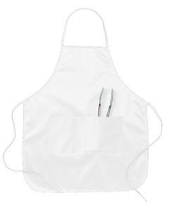 Two-Pocket 28" Apron - 65/35 poly/cotton twill. 28" length. Two 7" wide front pouch pockets. Adjustable ties. Natural is 100% cotton canvas.