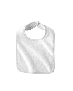Infant Snap Bib - 100% cotton terry. Contrasting binding (except White/White). Reinforced two snaps at back of neck. 9"W x 8"H.