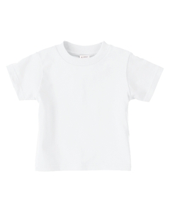 Toddler Short-Sleeve T-Shirt - 5.5 oz., 100% cotton jersey. Ribbed crew neck. Double-needle hemmed bottom and sleeves. Taped shoulder-to-shoulder. (White is sewn with 100% cotton thread.) Ash is 99% cotton, 1% polyester; Heather is 90% cotton, 10% polyester.