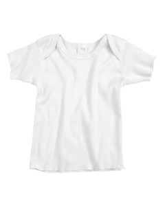 Infant Lap Shoulder T-Shirt - 5 oz., 100% combed ringspun cotton. 1x1 baby rib. Flatlock seams. Double-needle ribbed binding on neck and shoulders. Raw serged sleeves and bottom. (White is sewn with 100% cotton thread.)