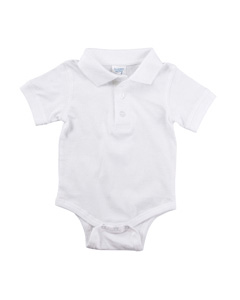 Infant Sport Shirt Creeper - 5.5 oz., 100% combed ringspun cotton jersey. Welt collar and cuffs. Double-needle rib binding on leg openings. Reinforced three-snap closure. Three dyed-to-match button placket. (White is sewn with 100% cotton thread.)