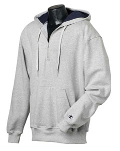 Cotton Max Quarter-Zip Hoodie - 9.7 oz., 90/10 cotton/poly. Lycra enhanced trim. Coverstitching throughout. Pouch pocket. Embroidered "C" logo on left sleeve. Oxford Gray is 85% cotton, 15% polyester.