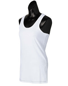 Women's Racerback Bamboo Tank - 5.4 oz., 67/29/4 bamboo lyocell/cotton/spandex jersey. Racerback straps. Contrast thread at bottom hem. Bamboo has natural inherent properties that wick moisture and is naturally anti-bacterial, hypoallergenic and breathable with no added chemical treatments. StretchFlex technology provides garment with comfort, freedom of movement, lasting recovery and a great fit.
