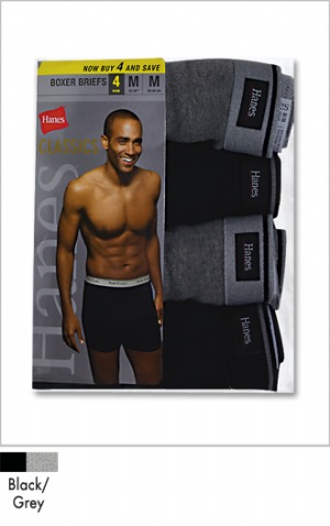 Mens Classics Boxer Brief P4 Black/Grey - Hanes Classics is superior quality underwear with classic styling for discerning consumers.  100% Cotton