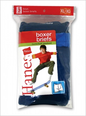 Hanes Boys ComfortSoft Dyed Boxer Briefs - ComfortSoft waistband, shorter-profile leg and preshrunk fabric create almost a second-skin feel.  Solids 100% Cotton; Heathers 75% Cotton/25% Polyester
