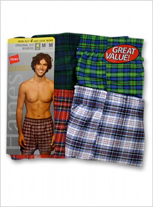 Mens Tartan Boxer P4 - Hanes Classics is superior quality underwear with classic styling for discerning consumers.  55% COTTON 45% POLYESTER