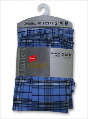 Mens Classics Woven Blue Yarn-Dyed Boxer - Hanes Classics is superior quality underwear with classic styling for discerning consumers.  55% COTTON 45% POLYESTER