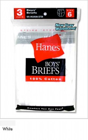Hanes Boys Brief P3 - 100% pure cotton for natural softness.  Hanes ComfortWeave waistband keeps its shape.  Preshrunk fabric for a better fit.  100% cotton