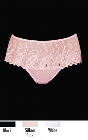 Lace Desire Embroidered  Hipster - Full coverage hipster brief.  Beautiful embroidery on the front.  Powernet mesh back  Crotch Lining: 100% Cotton. Back, Crotch: 77% Nylon, 23 % Spandex. Front: 64% Rayon, 21 % Nylon, 15 % Polyester. Exclusive of Trim and Elastics.