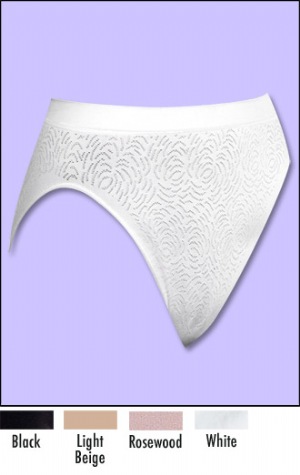 Microfiber Damask Hi-Cut - No ride-up panties with hi-cut leg and full back coverage.  Body: 100% nylon except 5% cotton added to crotch. Exclusive of trim and elastics.