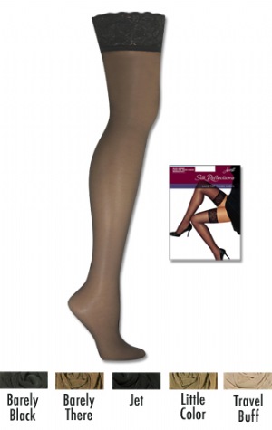Silk Reflections Lace Top Thigh Highs - Silk Reflections Lace Top Thigh Highs  L: 86% Nylon 14% Spandex. Lace: 85% Nylon 15% Spandex.