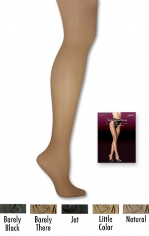 Sleek Comfort Control Sandlefoot - Elegantly sheer leg with waistband free comfort and sleek control panty.  Panty:  88% Nylon, 12% Spandex  Leg:  68% Nylon, 32% Spandex
