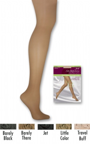 Leg Benefits Revitalizing Control Top Sandlefoot - Modern support hosiery that improves circulation while massaging legs.  Enhanced with natural extracts that refresh legs, making them feel less tired and ready for anything.  Comfort Stretch Panty with a no-bind waistband and four-way stretch that provide  Panty:  87% Nylon, 13% Spandex; Leg :  83% Nylon, 17% Spandex